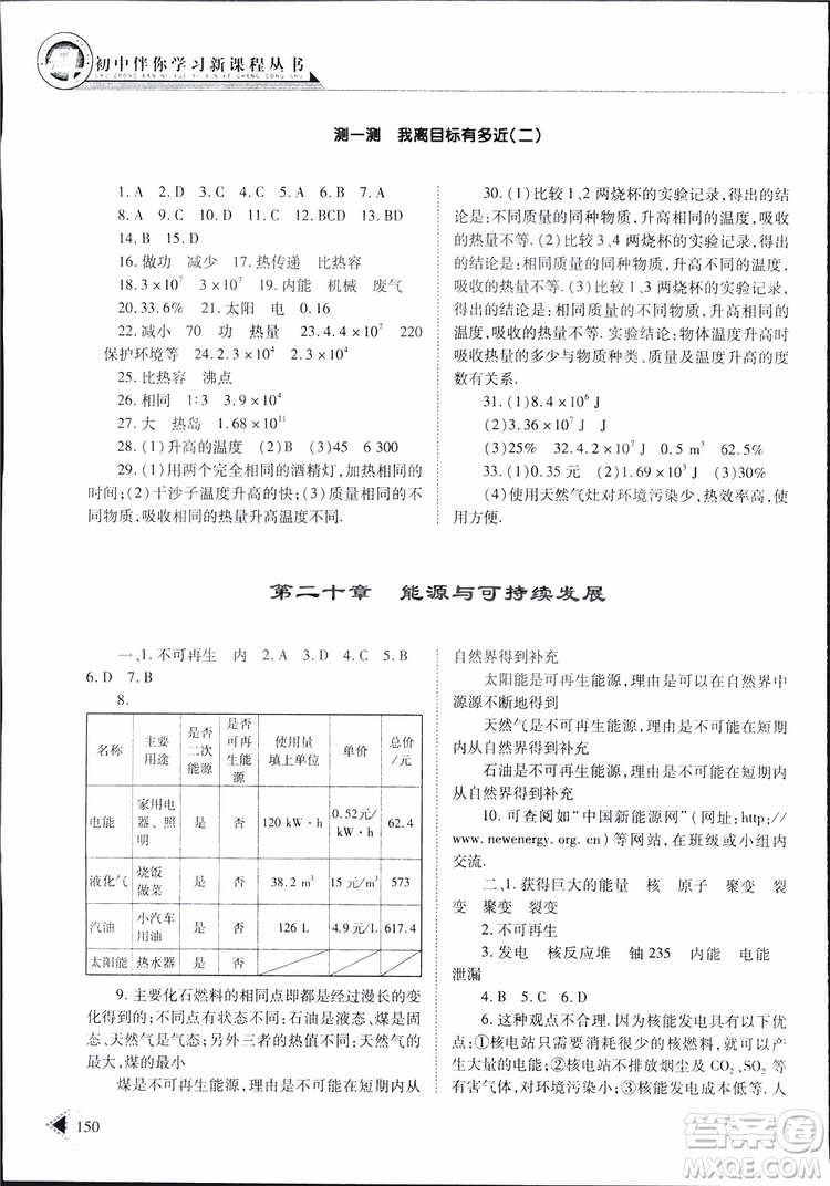 2019年初中伴你學(xué)習(xí)新課程叢書九年級(jí)下冊(cè)物理五四制魯教版參考答案