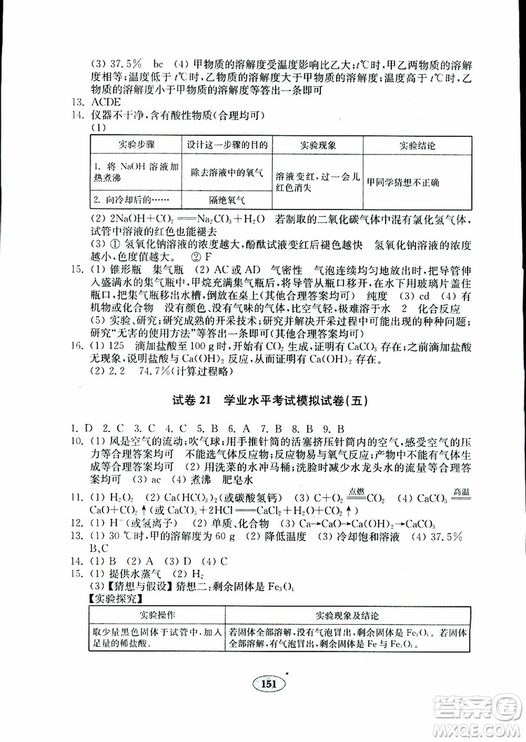 2019年金鑰匙化學試卷九年級下冊人教版參考答案