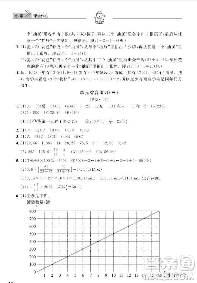 武漢出版社2019天天向上課堂作業(yè)六年級(jí)下冊(cè)數(shù)學(xué)人教版答案