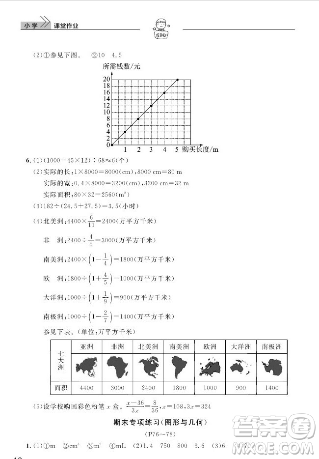 武漢出版社2019天天向上課堂作業(yè)六年級(jí)下冊(cè)數(shù)學(xué)人教版答案