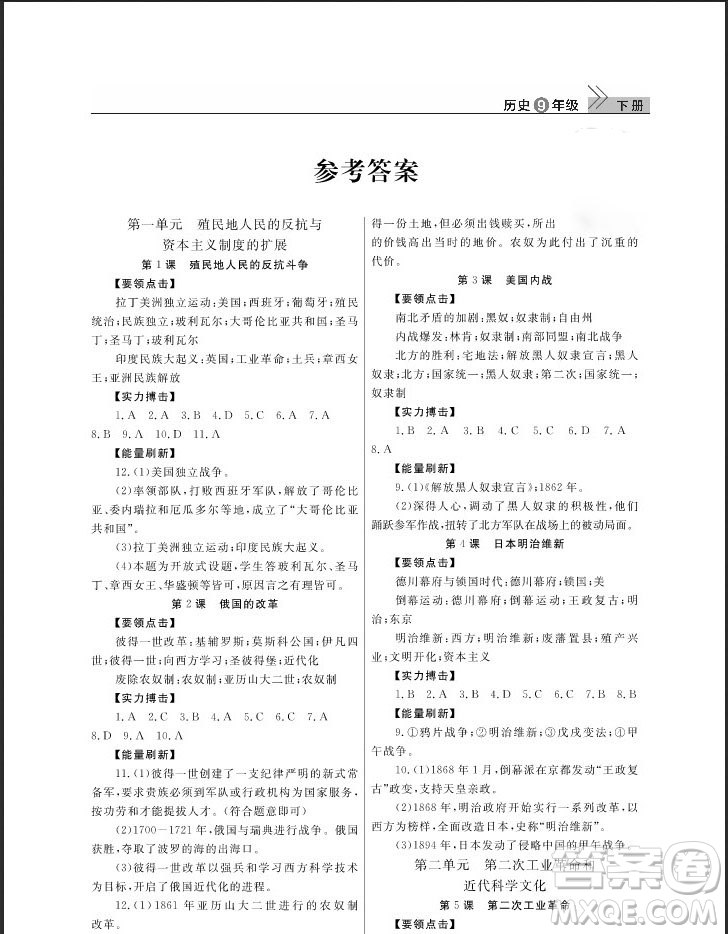 2019智慧學(xué)習(xí)課堂作業(yè)九年級(jí)下冊(cè)歷史人教版答案