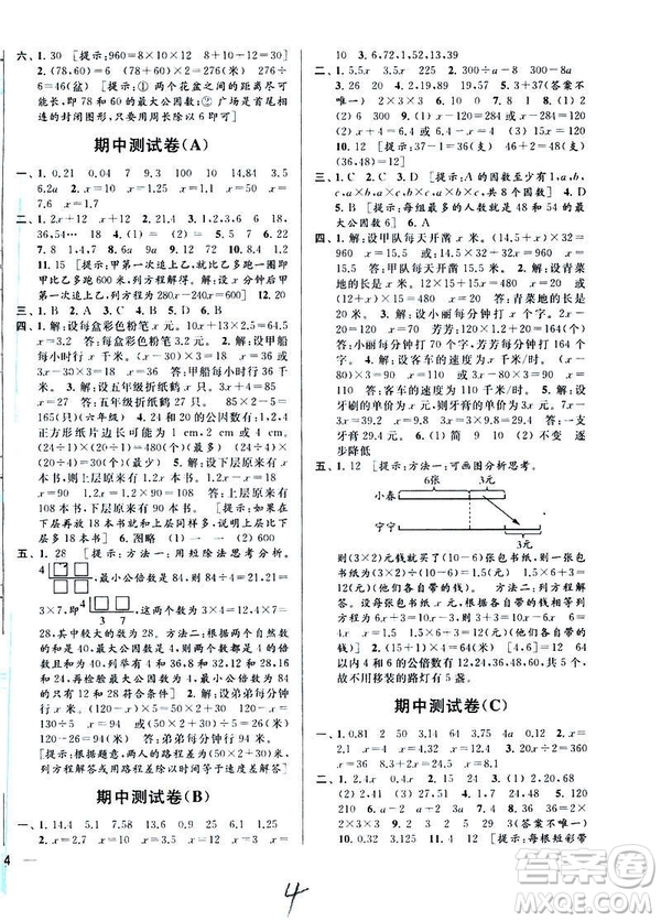 2019春亮點給力大試卷數(shù)學五年級下冊蘇教版第2版參考答案