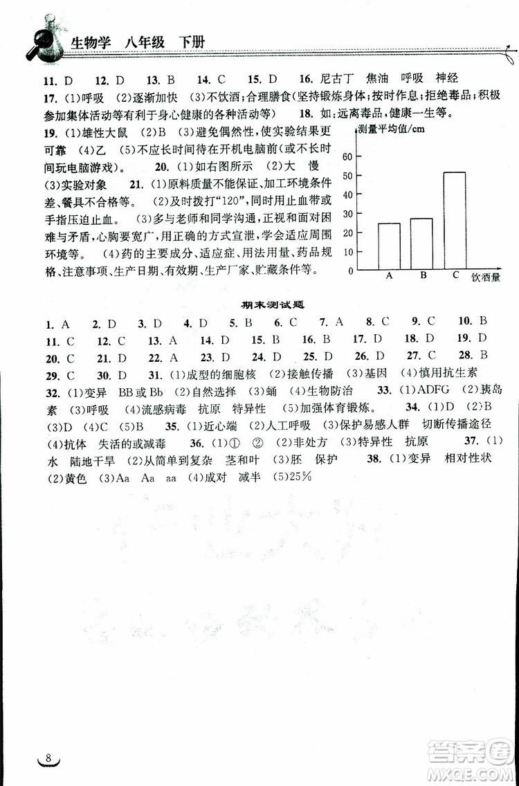 湖北教育出版社2019春八年級(jí)下冊(cè)生物長(zhǎng)江作業(yè)本同步練習(xí)冊(cè)人教版參考答案