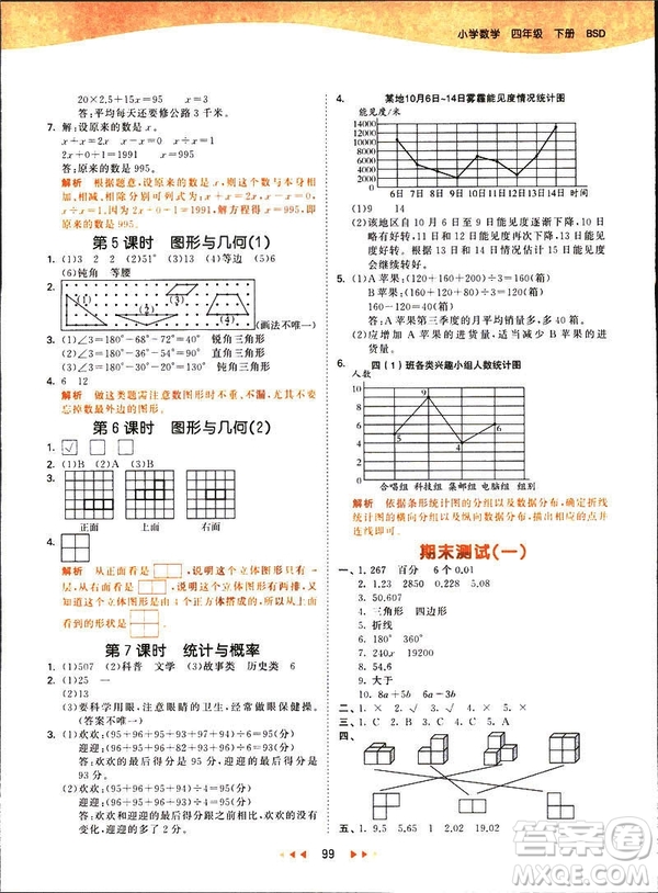 小兒郎2019春季53天天練四年級下冊數(shù)學北師大版參考答案