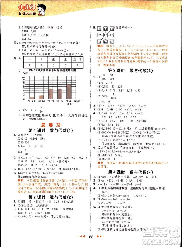 小兒郎2019春季53天天練四年級下冊數(shù)學北師大版參考答案