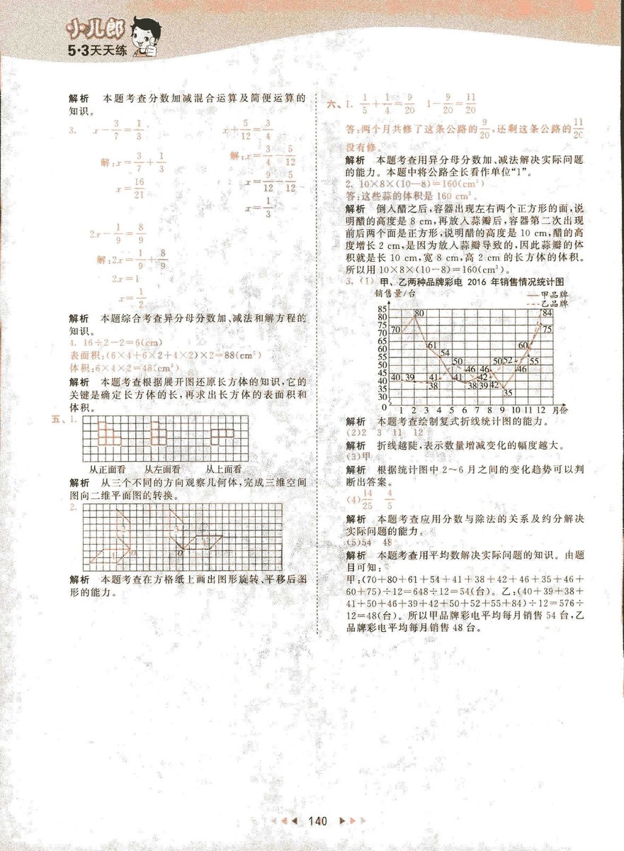 2019春季曲一線53天天練小學(xué)數(shù)學(xué)五年級(jí)下冊(cè)RJ人教版答案