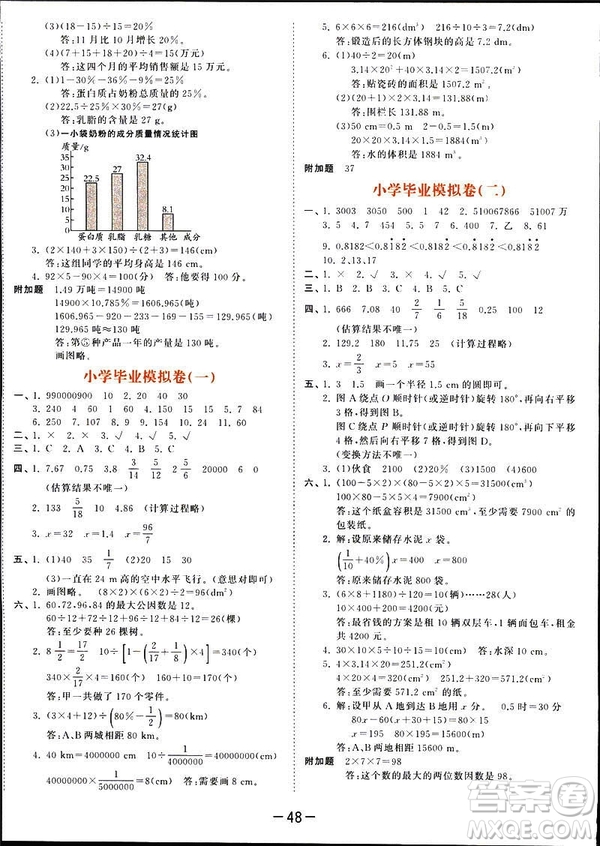 曲一線2019春季53天天練六年級(jí)數(shù)學(xué)下冊(cè)北師大版參考答案