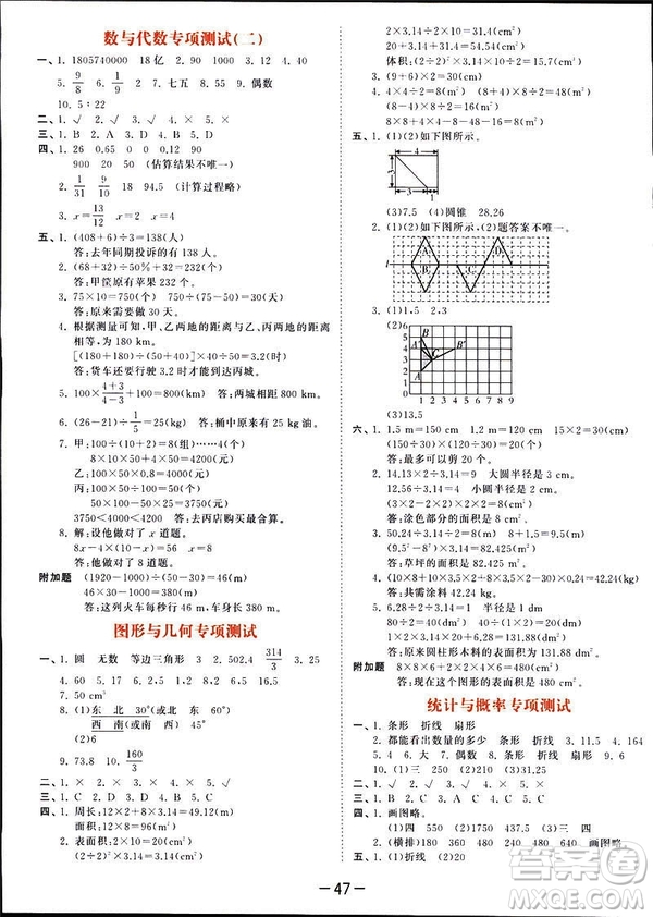 曲一線2019春季53天天練六年級(jí)數(shù)學(xué)下冊(cè)北師大版參考答案