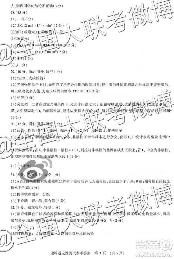 2019年河南省高考適應(yīng)性測(cè)試高三文科綜合、理科綜合參考答案