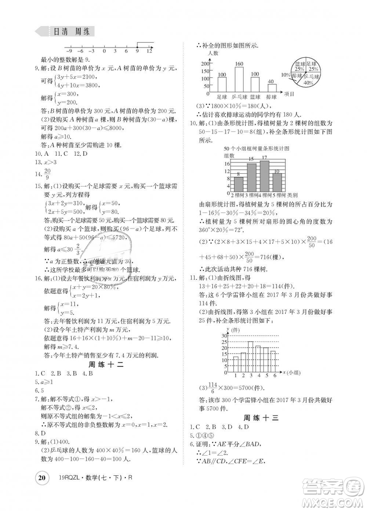 金太陽教育2019新版日清周練人教版七年級數(shù)學(xué)下冊答案