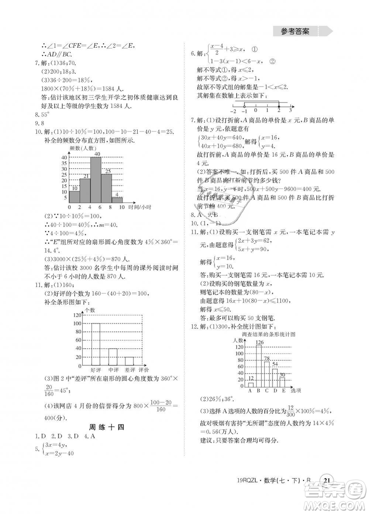 金太陽教育2019新版日清周練人教版七年級數(shù)學(xué)下冊答案