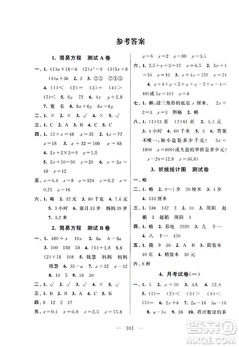 2019全新版啟東黃岡大試卷五年級數(shù)學(xué)下冊江蘇版適用參考答案