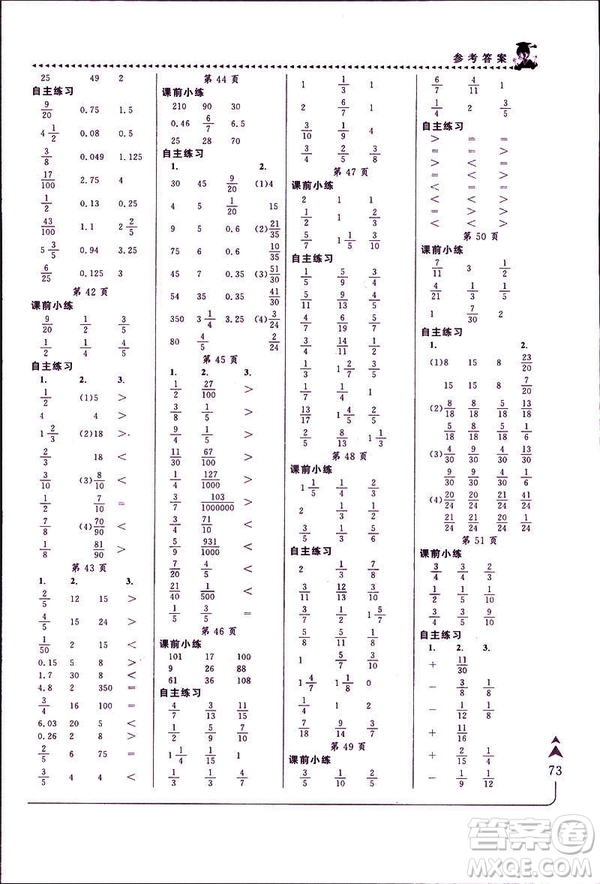 2019年春新版5年級(jí)下冊(cè)數(shù)學(xué)人教版RJ黃岡小狀元口算速算練習(xí)冊(cè)答案