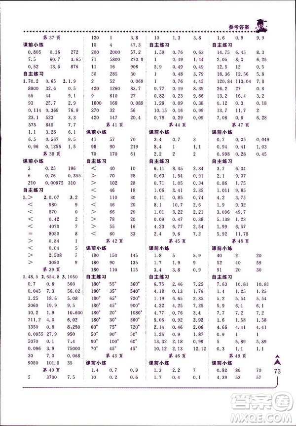 2019年黃岡小狀元口算速算四年級下冊人教版RJ參考答案