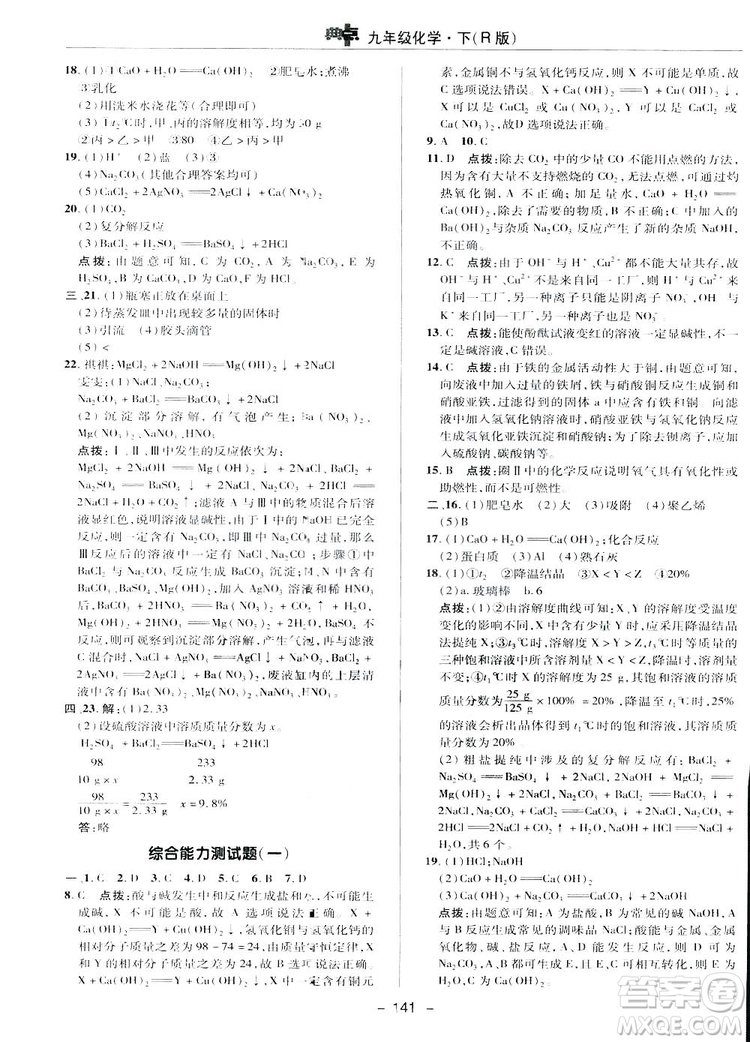 典中點綜合應(yīng)用創(chuàng)新題2019九年級下冊化學(xué)人教版答案