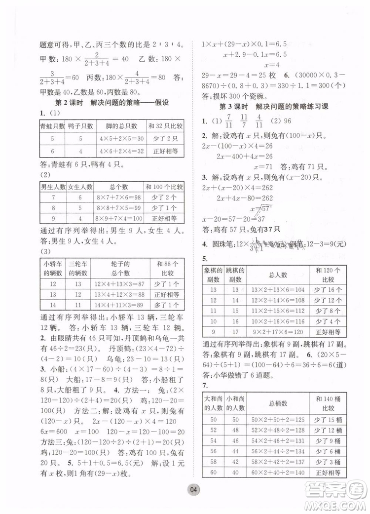 2019春課時金練六年級下冊數(shù)學江蘇版參考答案