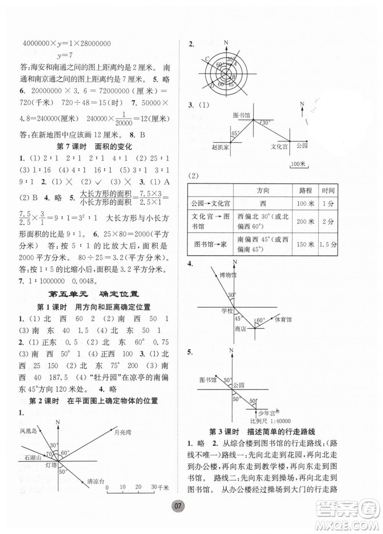 2019春課時金練六年級下冊數(shù)學江蘇版參考答案