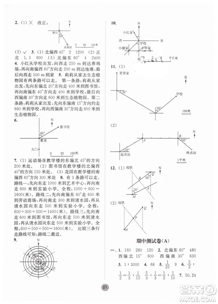 2019春課時金練六年級下冊數(shù)學江蘇版參考答案