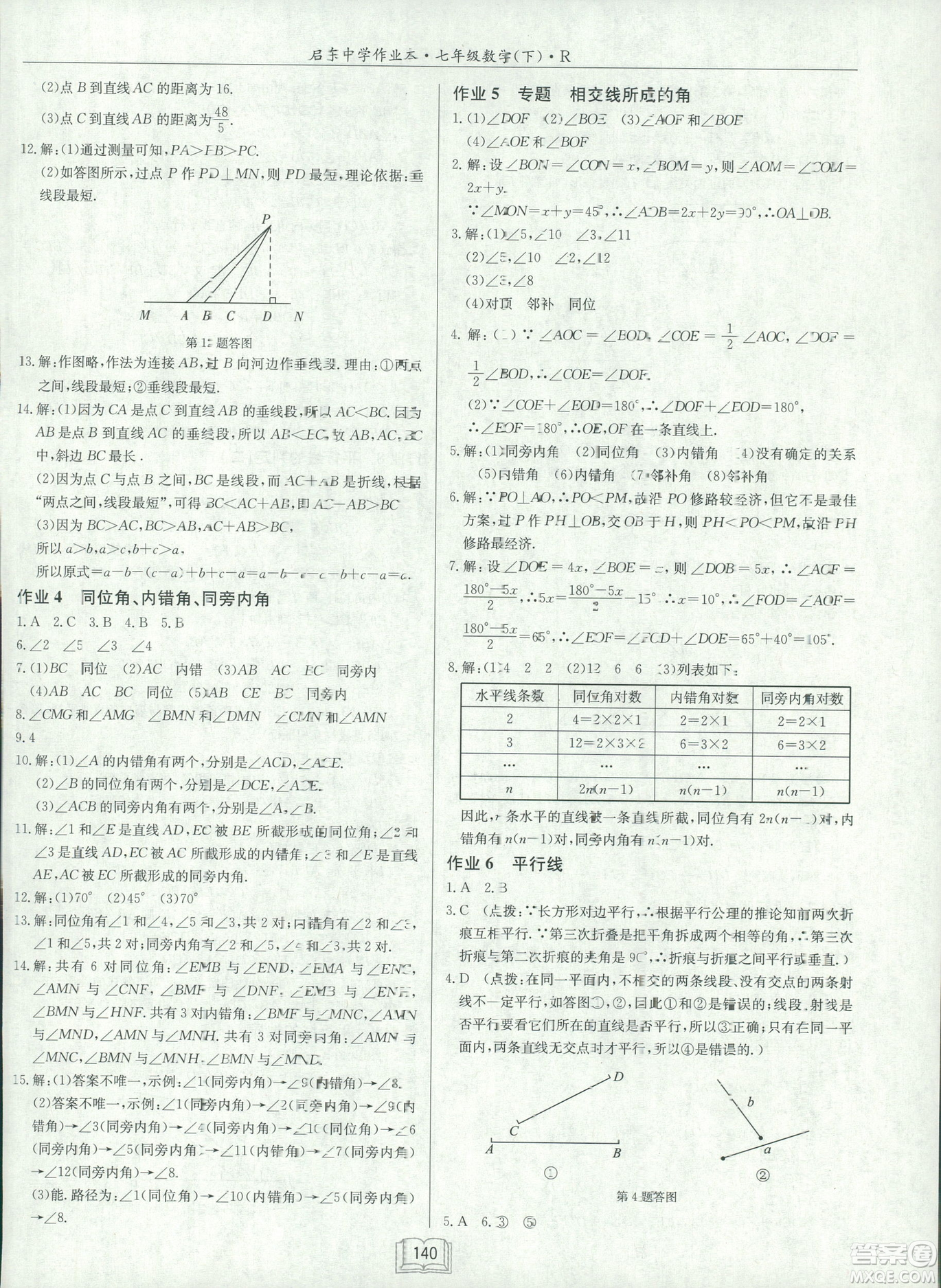 2019春啟東中學作業(yè)本人教版R七年級數學下冊答案