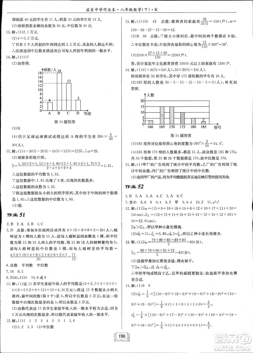 2019春?jiǎn)|中學(xué)作業(yè)本八年級(jí)數(shù)學(xué)下冊(cè)R人教版參考答案