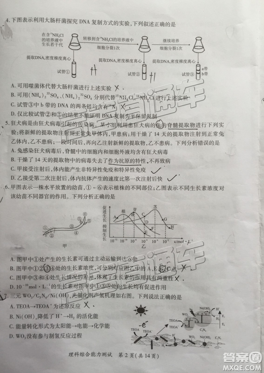 2019年高三廈門一檢文理綜參考答案