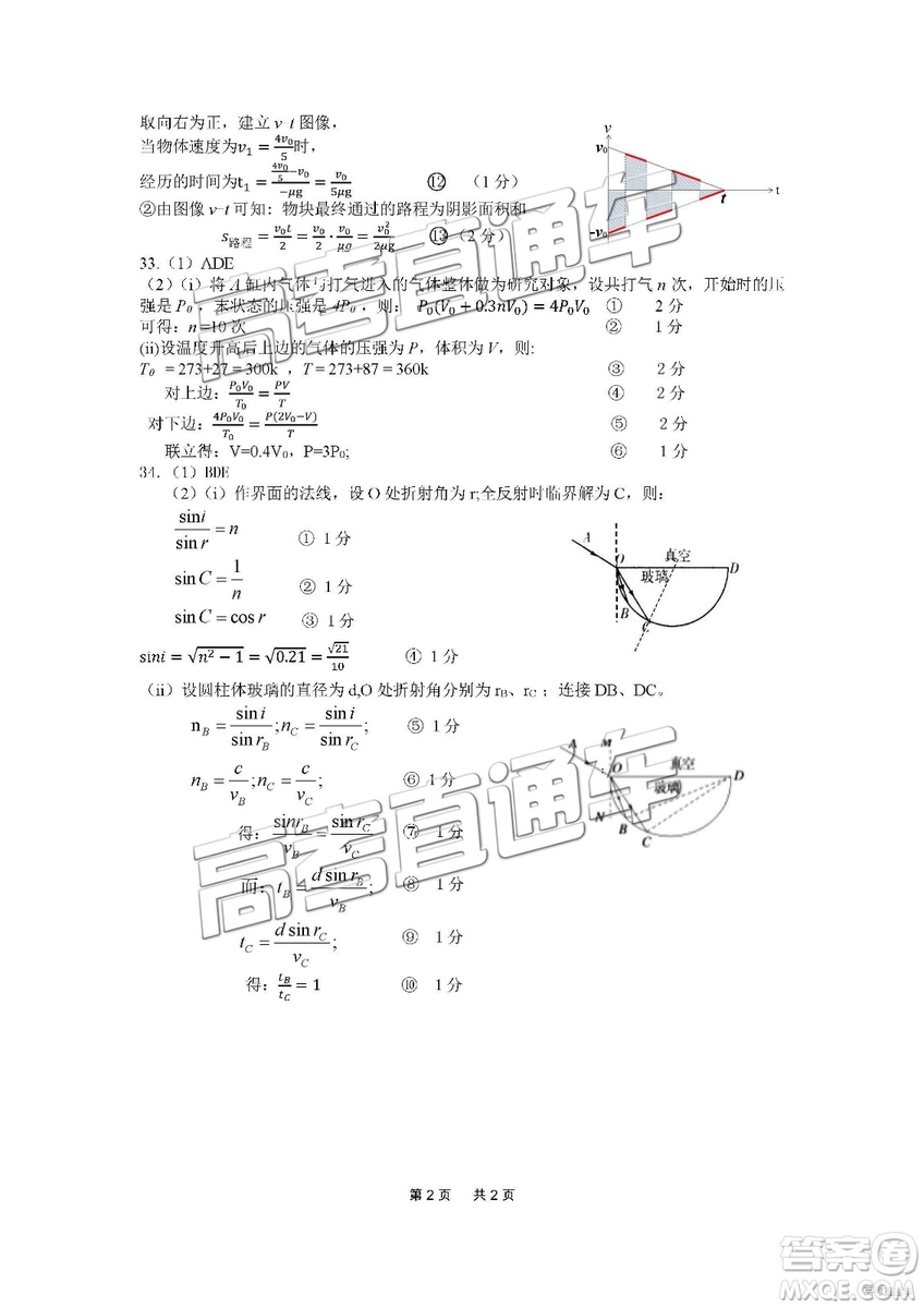 2019年高三廈門一檢文理綜參考答案