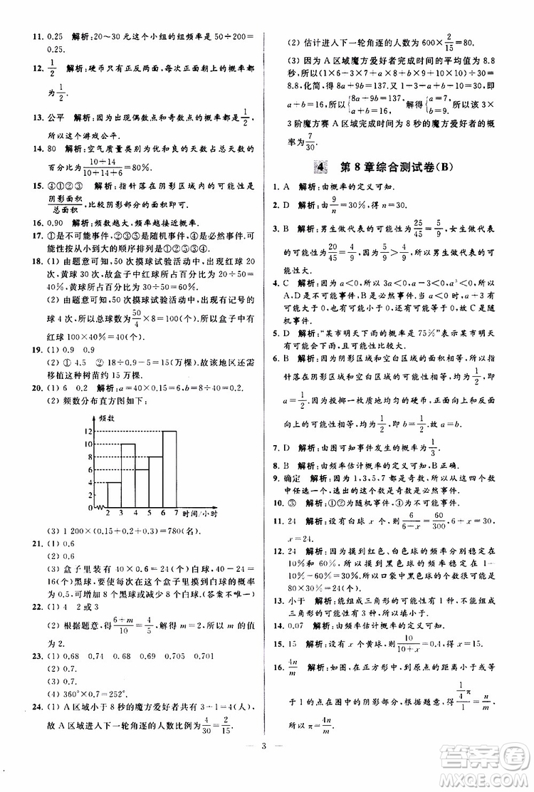 新課標江蘇版2019亮點給力大試卷數(shù)學八年級下冊參考答案