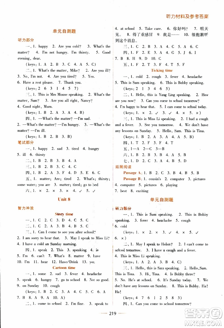 2019春名師點(diǎn)撥四年級(jí)英語(yǔ)下江蘇版參考答案