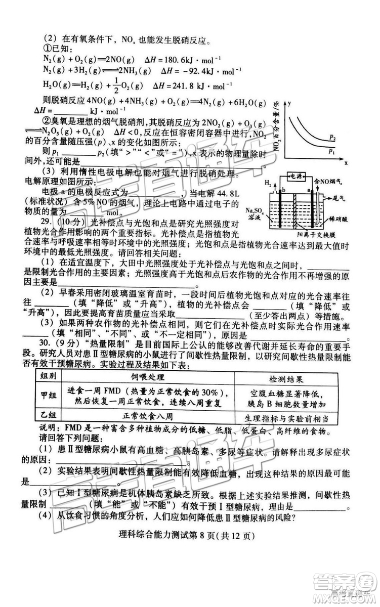 2019年3月濰坊一模文綜、理綜試題及參考答案