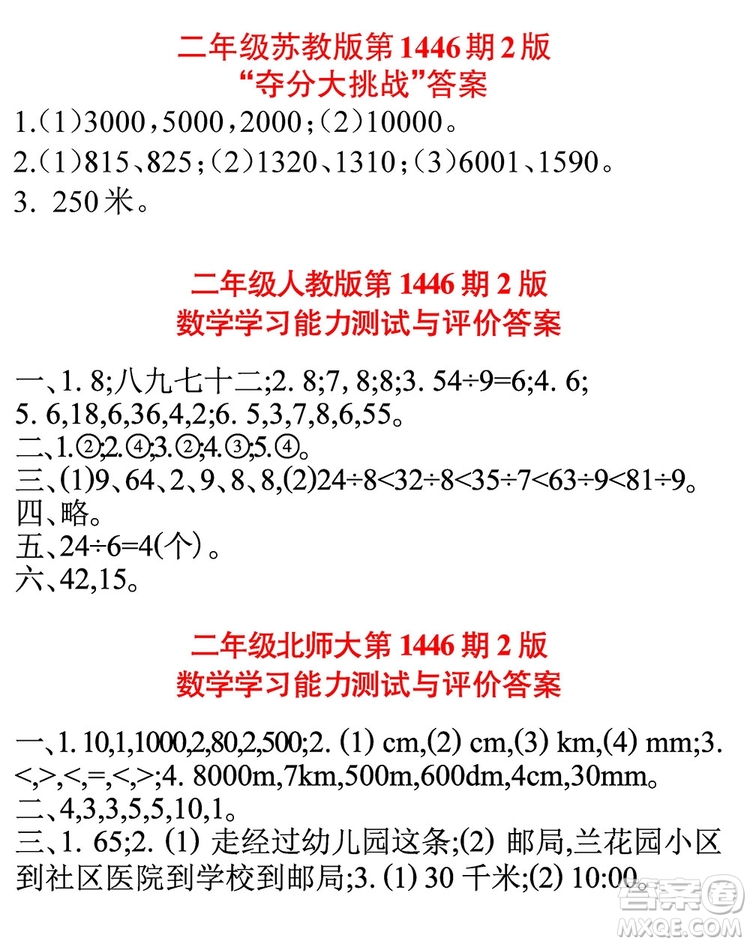 小學(xué)生數(shù)學(xué)報2019二年級第1446期答案