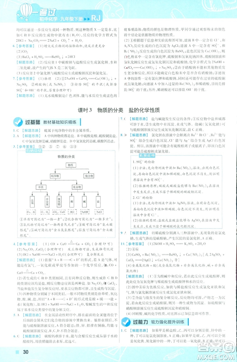 2019版一遍過初中化學(xué)九年級(jí)下冊(cè)RJ人教版南京師范大學(xué)出版社答案