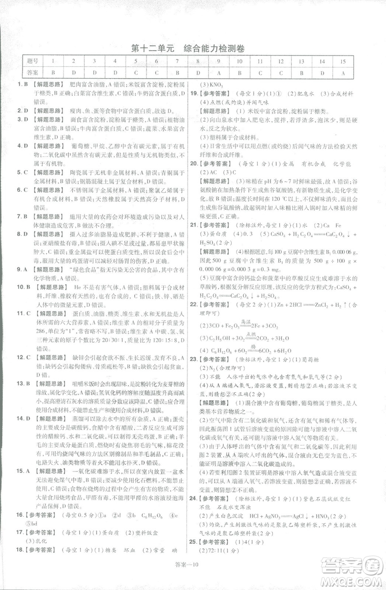 2019版一遍過初中化學(xué)九年級(jí)下冊(cè)RJ人教版南京師范大學(xué)出版社答案