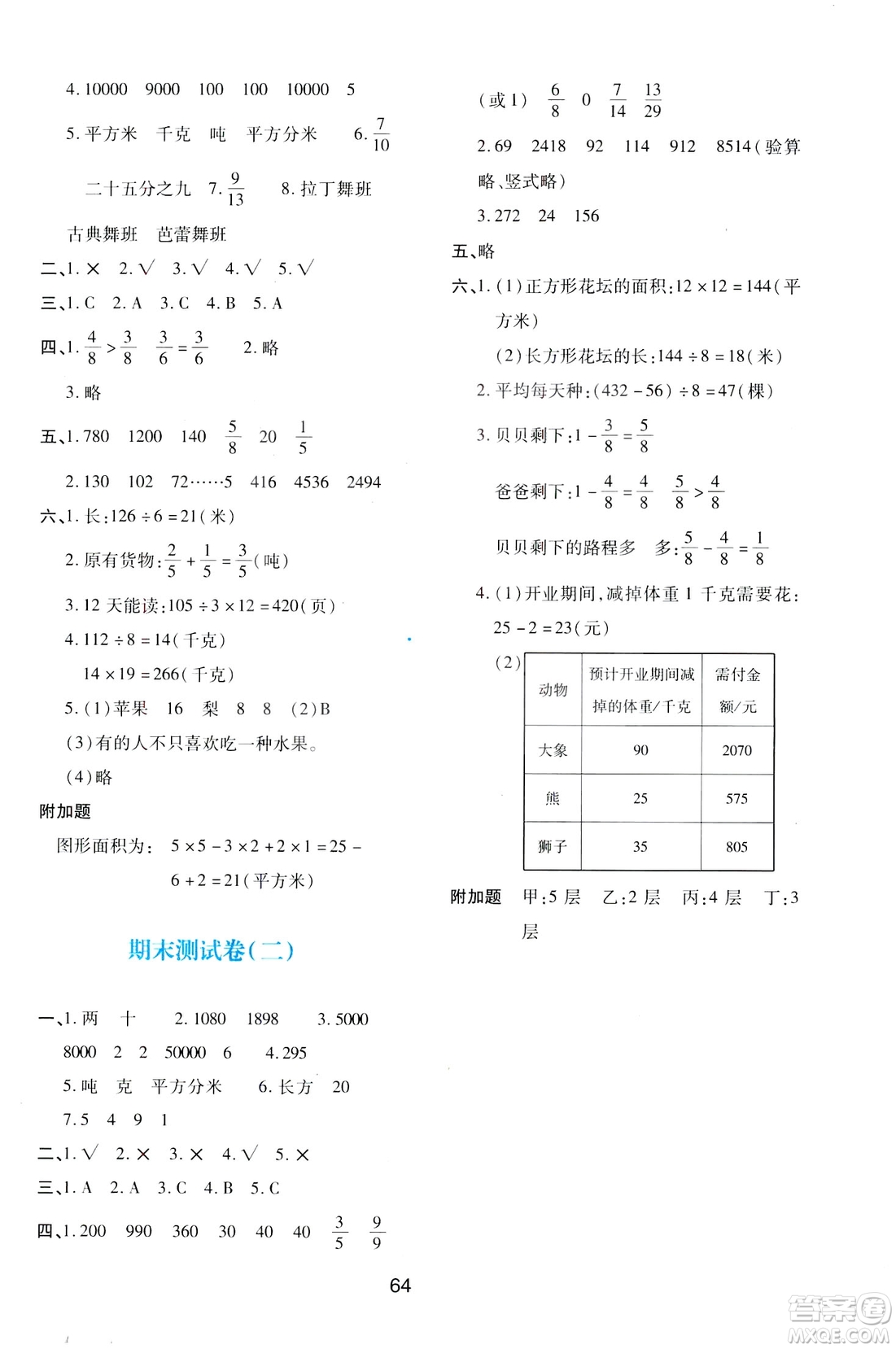 2019年春新課程學(xué)習(xí)與評(píng)價(jià)三年級(jí)數(shù)學(xué)下冊(cè)C版北師大版答案