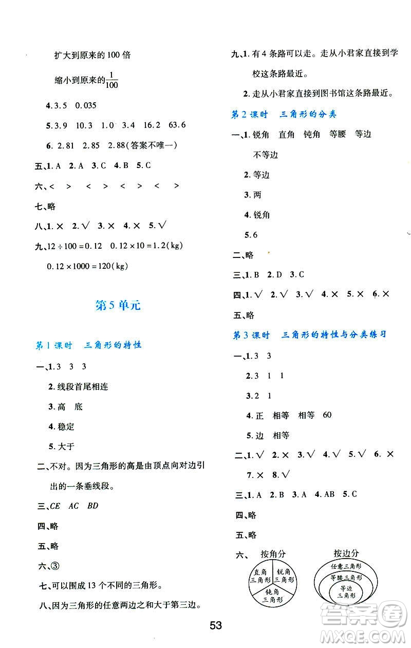 2019版新課程學習與評價數(shù)學A版套人教版四年級下冊9787541973802答案