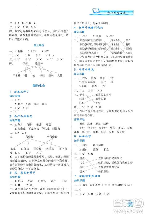 2019年新課程學習與評價K版四年級下冊科學套教科版答案