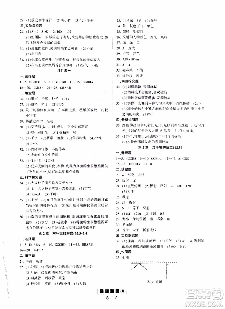 勵耘書業(yè)2019年周周練勵耘活頁七年級下冊科學(xué)浙教版9787544966887參考答案