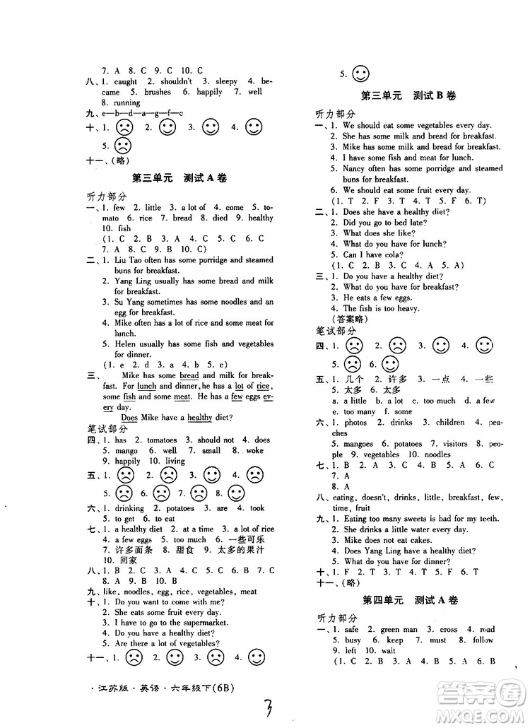 江蘇密卷2019年六年級(jí)下冊(cè)英語(yǔ)譯林版江蘇版參考答案