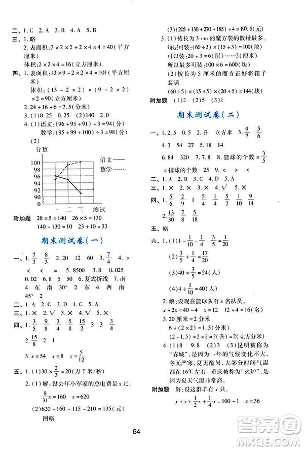 新課程2019年五年級下冊數(shù)學(xué)學(xué)習(xí)與評價C版北師大答案