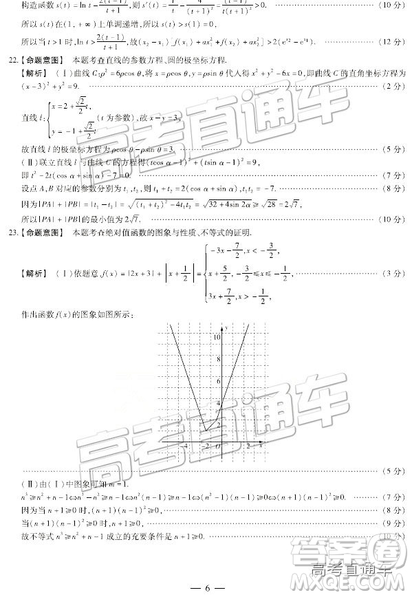 2019年3月天一大聯(lián)考高三第四次聯(lián)考數(shù)學(xué)河南版參考答案