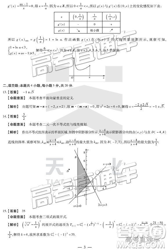 2019年3月天一大聯(lián)考高三第四次聯(lián)考數(shù)學(xué)河南版參考答案