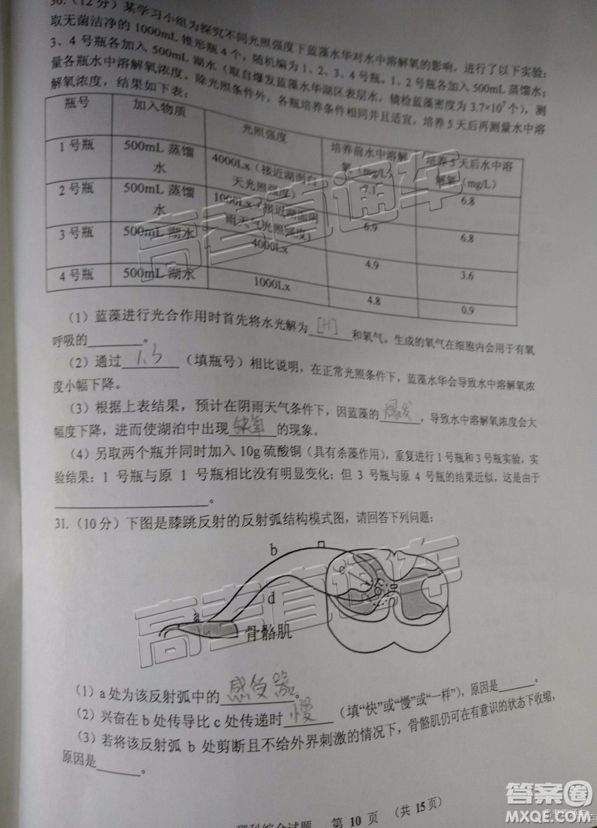 2019年江門高三一模文綜理綜試題及參考答案