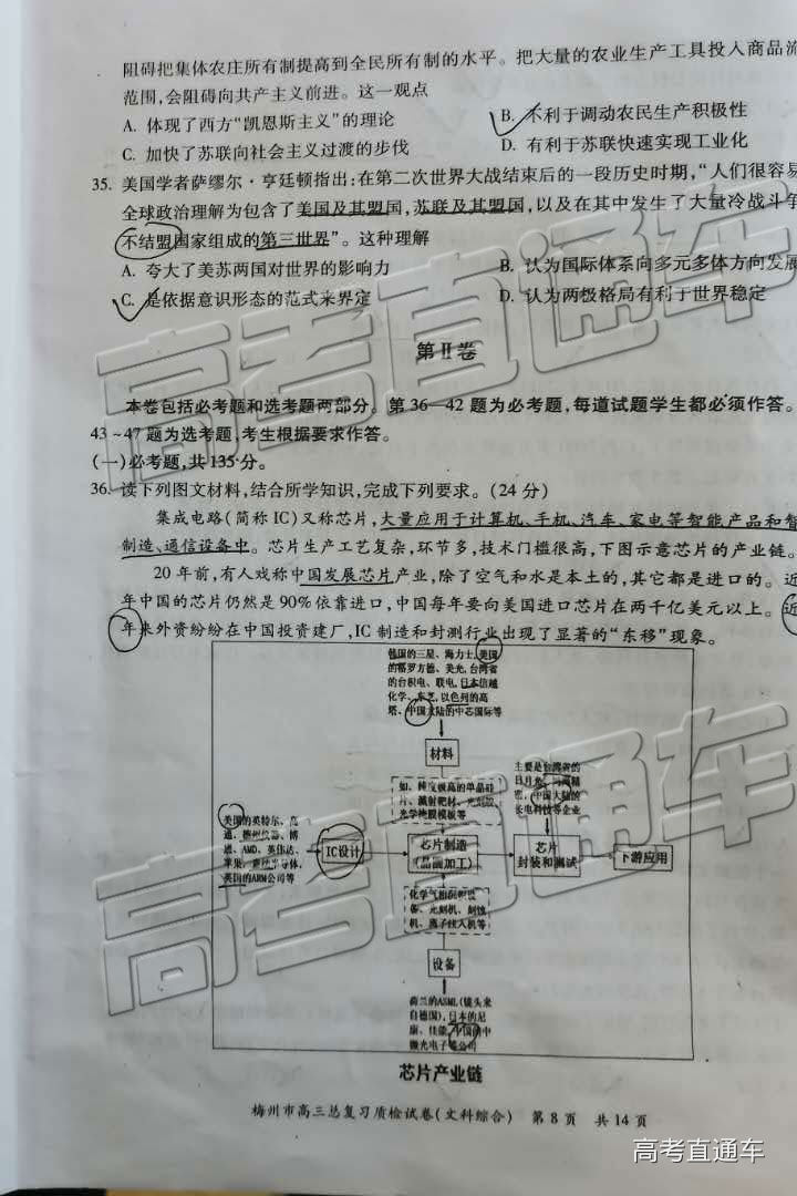 2019年3月梅州一模文綜理綜參考答案