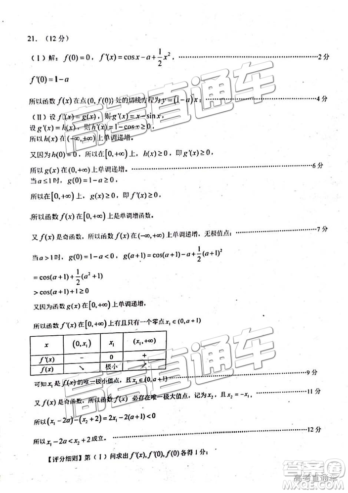 2019年3月燕博園高三綜合能力測試題CAT二全國卷文數(shù)試題及參考答案