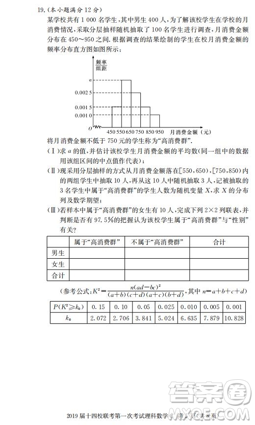 湘贛十四校2019屆高三下學期第一次聯(lián)考數(shù)學試題及答案解析