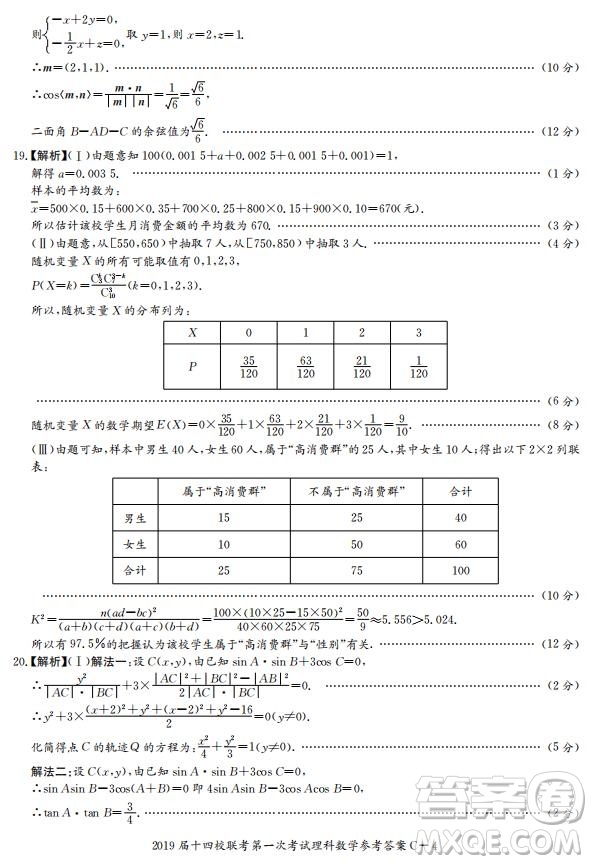 湘贛十四校2019屆高三下學期第一次聯(lián)考數(shù)學試題及答案解析