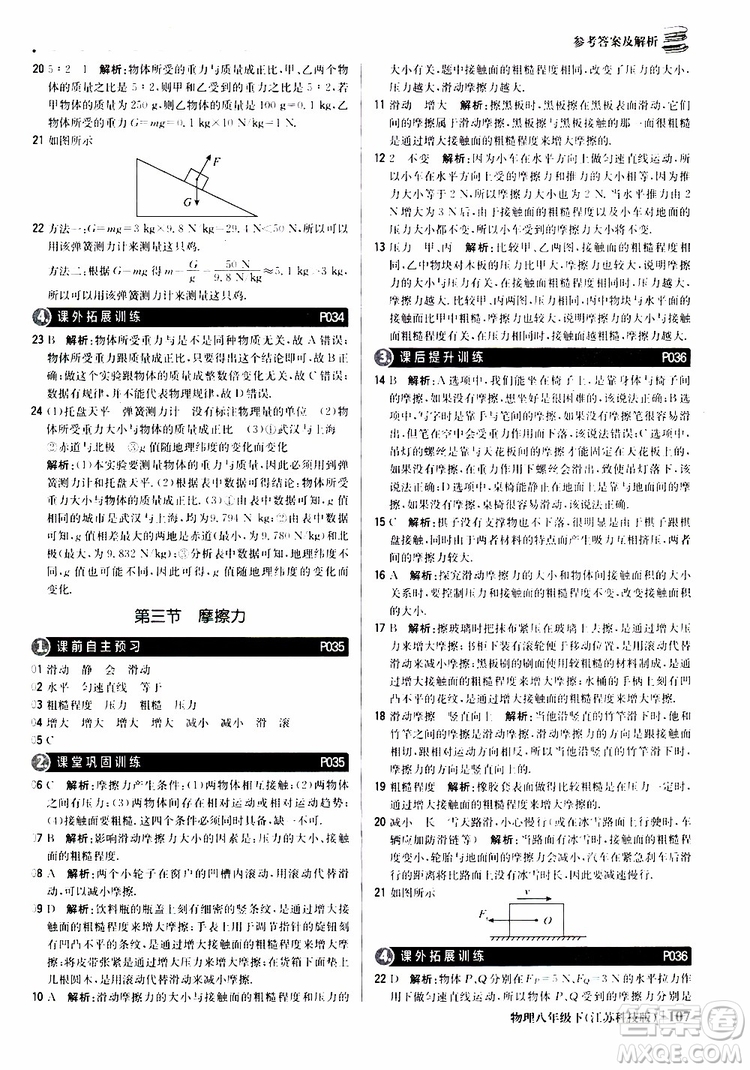 江蘇科技版銀版2019春1+1輕巧奪冠優(yōu)化訓(xùn)練八年級下冊物理參考答案