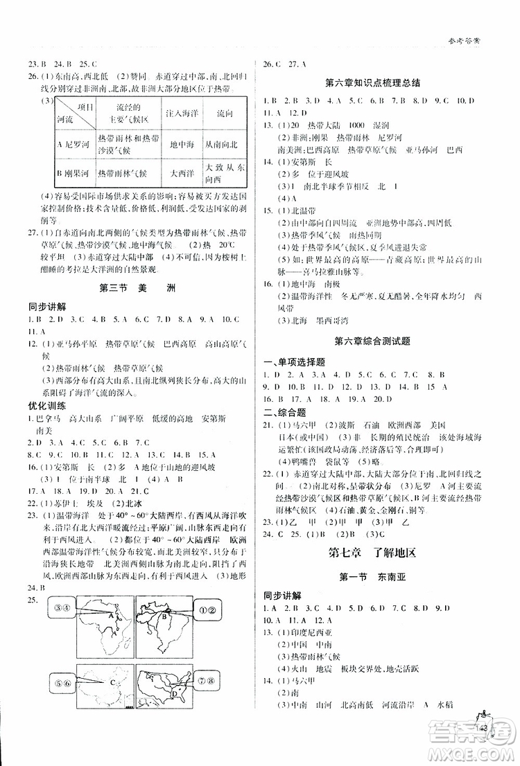 金博士2019年輕巧奪冠地理七年級下冊青島專用參考答案