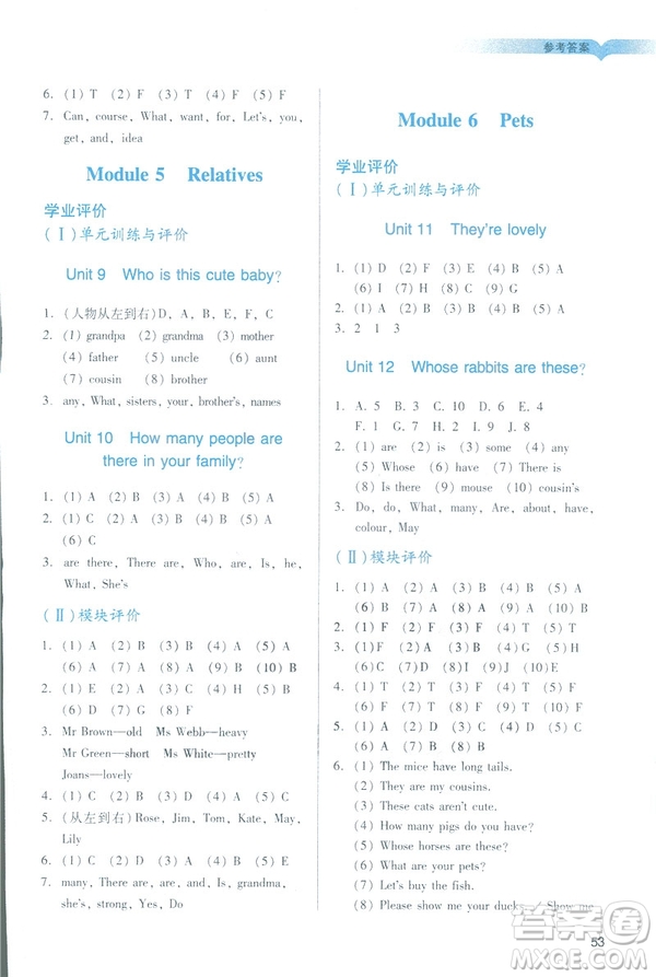 2019陽光學業(yè)評價三年級下冊英語廣州教科版地區(qū)專用答案