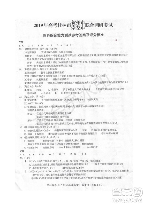 2019屆廣西省桂林市賀州市崇左市高三下學(xué)期3月聯(lián)合調(diào)研考試文綜理綜試卷及答案