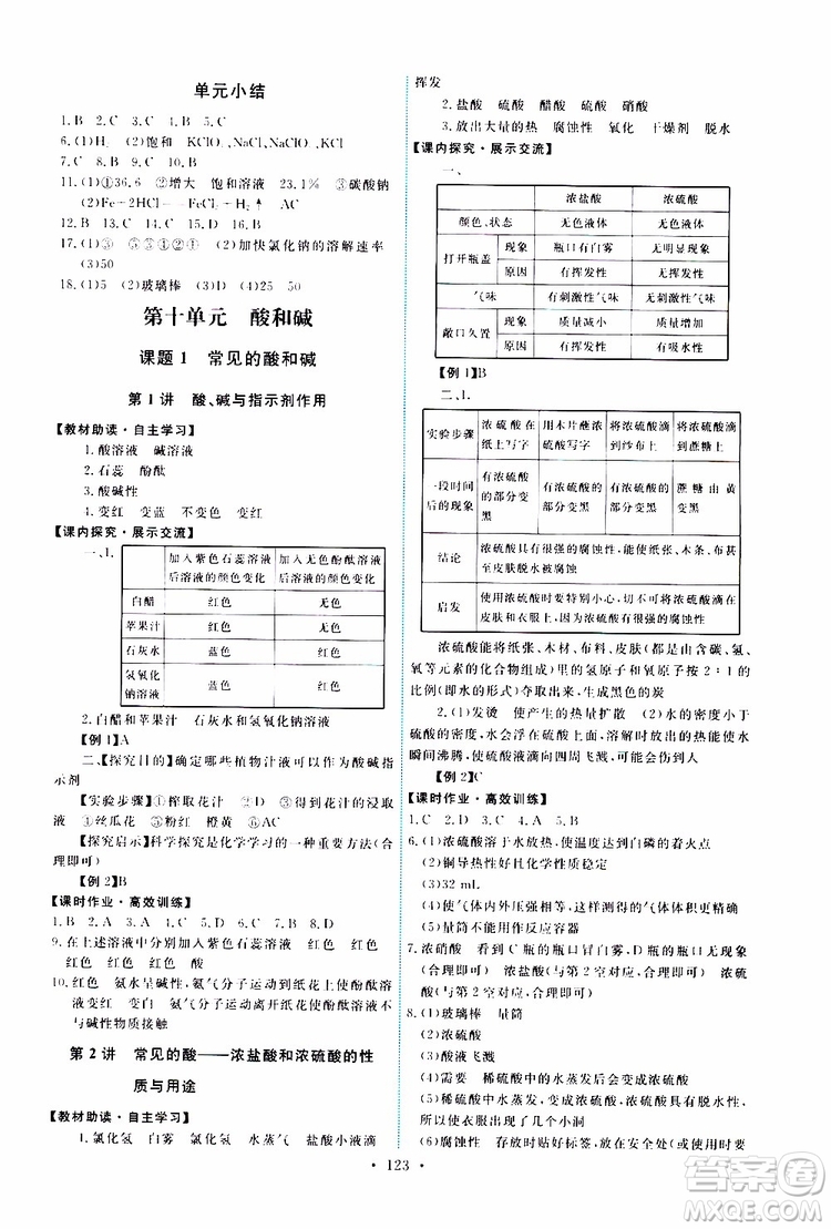 天舟文化2019版能力培養(yǎng)與測試九年級化學(xué)下冊人教版RJ版參考答案